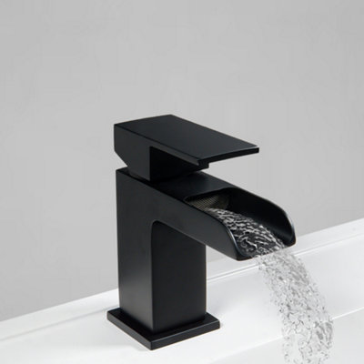 ARKO BATHROOM Black Square Basin Mixer Tap 54 x 138mm, with Pop Up Waste, Modern Waterfall Design for Bathroom Sink