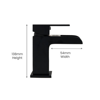 ARKO BATHROOM Black Square Basin Mixer Tap 54 x 138mm, with Pop Up Waste, Modern Waterfall Design for Bathroom Sink
