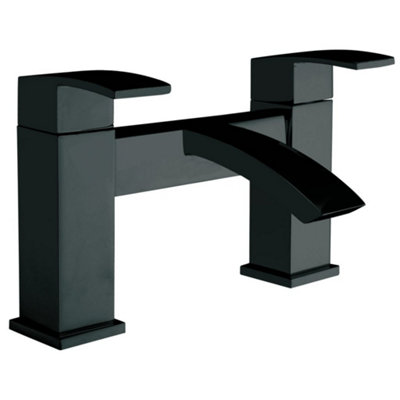 ARKO BATHROOM Black Waterfall Bath Mixer Tap ,Sleek Matte Black Finish, Twin Lever, Deck Mounted