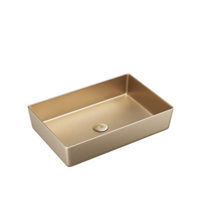 Arko Bathroom Brushed Brass Cara Basin 526x346x120mm Premium Stainless Steel Sink Anti Rust Rectangular Design