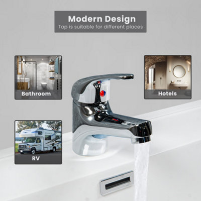ARKO BATHROOM Round Chrome Basin Mixer Tap, 104X 98mmwith Pop Up Waste, Modern Single Lever Bathroom Sink Tap for Hot & Cold Water