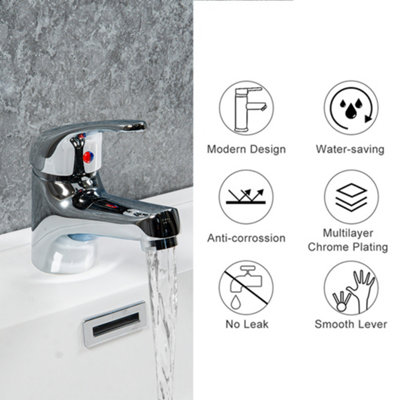 ARKO BATHROOM Round Chrome Basin Mixer Tap, 104X 98mmwith Pop Up Waste, Modern Single Lever Bathroom Sink Tap for Hot & Cold Water