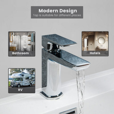 ARKO Bathroom Sink Tap, Basin Mixer Tap,  Mono Basin Faucet with,Pop Up Waste,Single Lever Handle,CHROME