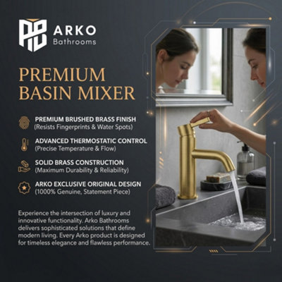 ARKO Bathroom Sink Tap, Basin Mixer Tap, Mono Basin Faucet with Single Hole Design ,Brushed Brass