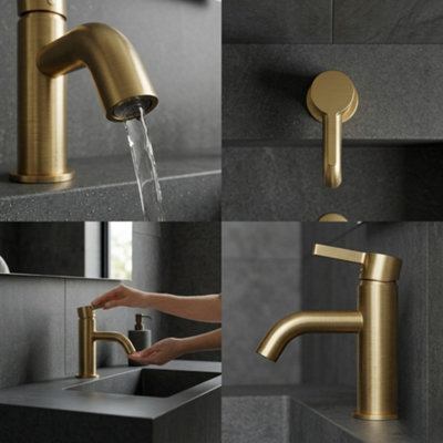 ARKO Bathroom Sink Tap, Basin Mixer Tap, Mono Basin Faucet with Single Hole Design ,Brushed Brass
