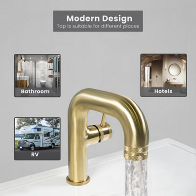 ARKO Bathroom Sink Tap, Basin Mixer Tap, Mono Basin Faucet with Single Lever Handle,BRASS