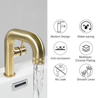 ARKO Bathroom Sink Tap, Basin Mixer Tap, Mono Basin Faucet with Single Lever Handle,BRASS