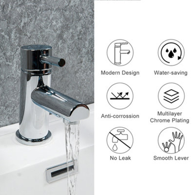 ARKO Bathroom Sink Tap,  Contemporary  Monobolic Basin Mixer Tap,  with Single Lever Handle with Clicker Waste,CHROME