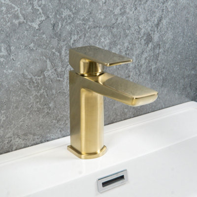 ARKO Bathroom Sink Tap, Mono Basin Mixer Tap, with Single Lever Handle, with Pop up Waste, BRASS
