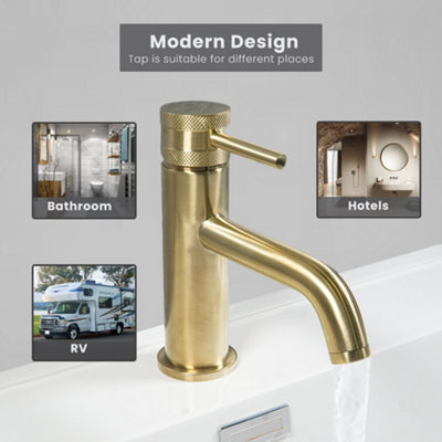 ARKO Bathroom Sink Tap, Monobolic Basin Mixer Tap, Single Lever Handle,BRASS