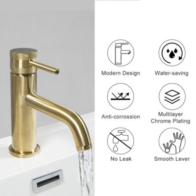 ARKO Bathroom Sink Tap, Monobolic Basin Mixer Tap, Single Lever Handle,BRASS
