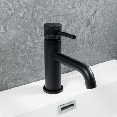 ARKO Bathroom Sink Tap, Round Basin Mixer TapSingle-Lever with Durable Ceramic Cartridge ,BLACK