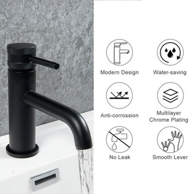 ARKO Bathroom Sink Tap, Round Basin Mixer TapSingle-Lever with Durable Ceramic Cartridge ,BLACK