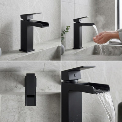 ARKO Bathroom Sink Tap, Square Mono , Basin Mixer Tap Single-Lever with Durable Ceramic Cartridge ,BLACK