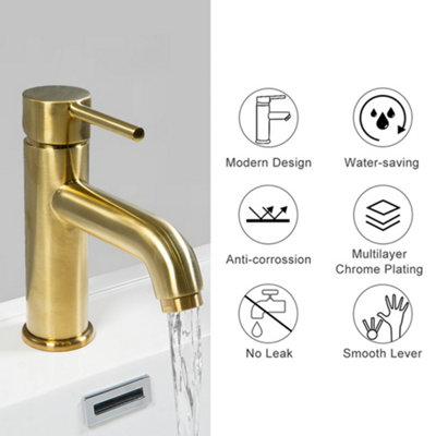 ARKO Bathroom Sink Tap,, with Single Lever Handle with Pop Up Waste, Single Lever Temperature Control  Basin Mixer Tap,BRASS