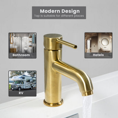 ARKO Bathroom Sink Tap,, with Single Lever Handle with Pop Up Waste, Single Lever Temperature Control  Basin Mixer Tap,BRASS