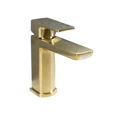 ARKO BATHROOM Square Basin Mixer Tap 50 x 159mm, Brushed Brass finish, Pop-Up Waste, Single Lever Monoblock Bathroom Faucet