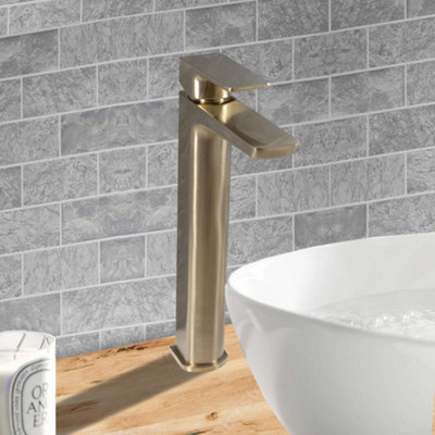 ARKO BATHROOM Tall Basin Mixer Tap 314x151.5mm, Single Lever, Ceramic Disc, Brushed Brass Finish