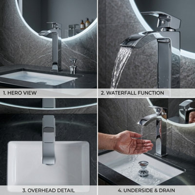 ARKO BATHROOM Tall Chrome Basin Mixer Tap 54x315mm, Modern Square Design, Single Lever, Drip-Free Ceramic Disc Technology