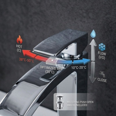 ARKO BATHROOM Tall Chrome Basin Mixer Tap 54x315mm, Modern Square Design, Single Lever, Drip-Free Ceramic Disc Technology