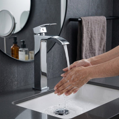 ARKO BATHROOM Tall Chrome Basin Mixer Tap 54x315mm, Modern Square Design, Single Lever, Drip-Free Ceramic Disc Technology