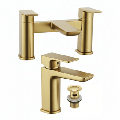Arko Bathroom Taps Set, Bath Tap and Basin Mixer Tap Set with Pop up ...