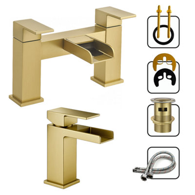 Arko Bathroom Taps Set, Bath Tap and Basin Mixer Tap Set with Pop up ...