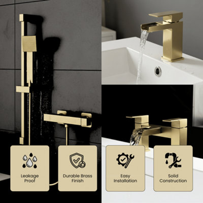 ARKO Handheld shower with Bath Filler Tap & Basin mixer Tap Set with ...