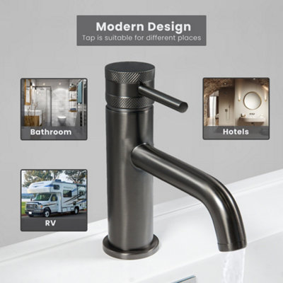 ARKO Monobloc Bathroom Sink Taps,Lead Free Basin Mixer Taps with Single Lever,BLACK