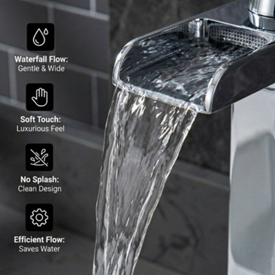ARKO Tall Basin Tap,Waterfall Bathroom High-Rise Sink, CHROME