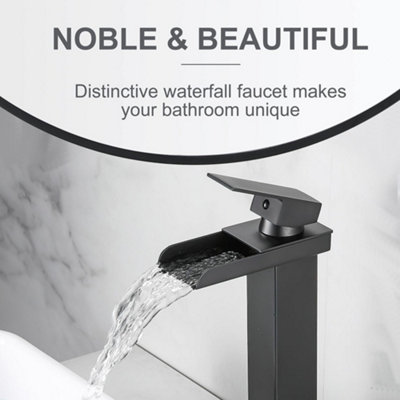 ARKO Tall Basin Tap, Waterfall Bathroom High-Rise Sink, Matte Black