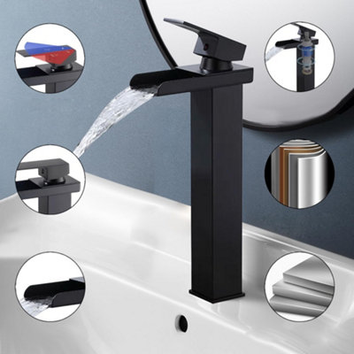 ARKO Tall Basin Tap, Waterfall Bathroom High-Rise Sink, Matte Black