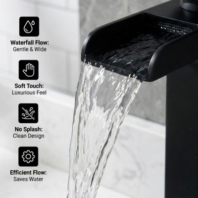 ARKO Tall Basin Tap, Waterfall Bathroom High-Rise Sink, Matte Black