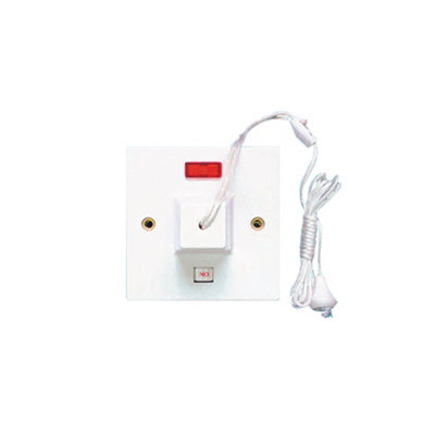 Arlec 45A 1 Gang 1 Way White Ceiling Pull Cord Switch With Neon Indicator Light - Square Edge Profile Oven Appliance Rose