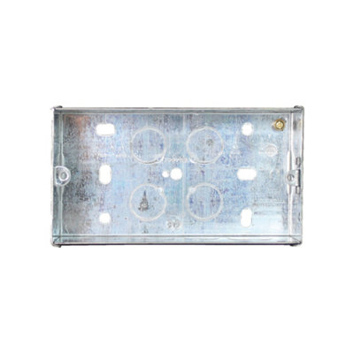 Arlec 47mm Deep Double Metal Back Box for 2 Gang Electrical Installations Galvanised Steel