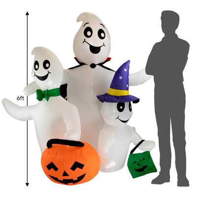 Arlec 6ft Three White Ghost Inflatable with Pumpkin