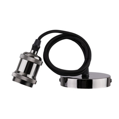 Arlec Brushed Black Nickel Decorative E27 Pendant Light Set - Ceiling Rose Flex Cord Cable Lamp Holder Suspension Kit Max 60W
