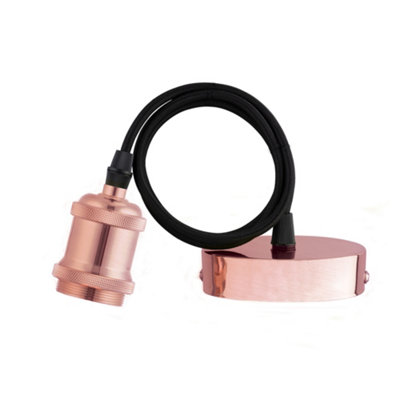 Arlec Brushed Rose Gold Decorative E27 Pendant Light Set - Ceiling Rose Flex Cord Cable Lamp Holder Suspension Kit Max 60W Copper