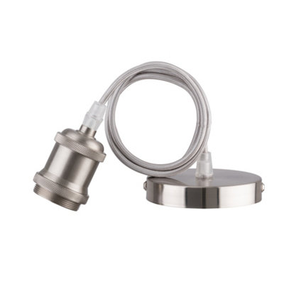 Arlec Brushed Stainless Steel Decorative E27 Pendant Light Set - Ceiling Rose Flex Cord Cable Lamp Holder Suspension Kit Max 60W