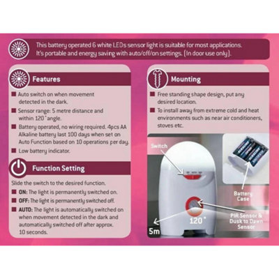 Arlec LED Motion Sensor Night Light Battery Powered PIR Safety Light ...