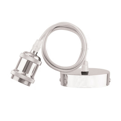 Arlec Polished Chrome Decorative E27 Pendant Light Set - Ceiling Rose Flex Cord Cable Lamp Holder Suspension Kit Max 60W