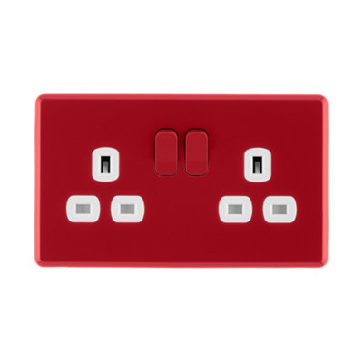 Arlec Rocker 2G 13A Double Switched Socket Red