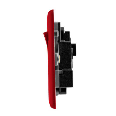 Arlec Rocker Screwless Double 2 Gang 13A Switched Socket Cherry Red White Inserts Slim Plate Rounded Profile Single Pole SP