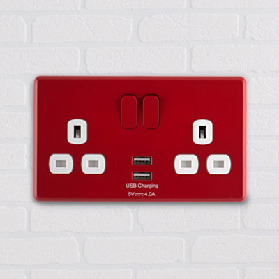 Arlec Rocker Screwless Double 2 Gang 13A USB 4A 15W 2 Outlet Type A ...