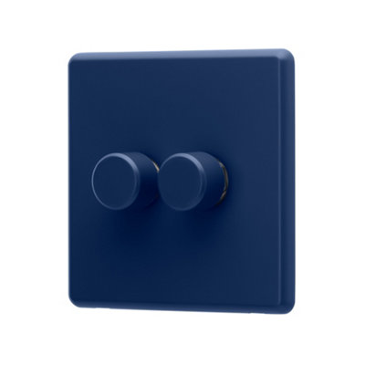 Arlec Rocker Screwless Double 2 Gang, 2 Way 10A Dimmer Light Switch Galaxy Blue Slim Plate Rounded Profile Dual Twin