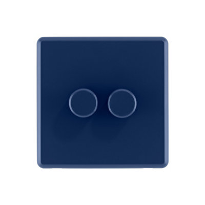 Arlec Rocker Screwless Double 2 Gang, 2 Way 10A Dimmer Light Switch Galaxy Blue Slim Plate Rounded Profile Dual Twin