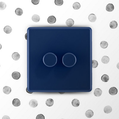Arlec Rocker Screwless Double 2 Gang, 2 Way 10A Dimmer Light Switch Galaxy Blue Slim Plate Rounded Profile Dual Twin