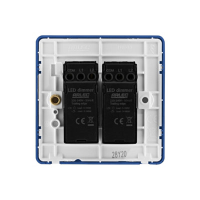Arlec Rocker Screwless Double 2 Gang, 2 Way 10A Dimmer Light Switch Galaxy Blue Slim Plate Rounded Profile Dual Twin