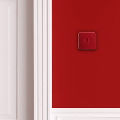 Arlec Rocker Screwless Double Light Switch 2 Gang, 2 Way 10A Cherry Red Raised Slim Plate Rounded Profile Dual Twin