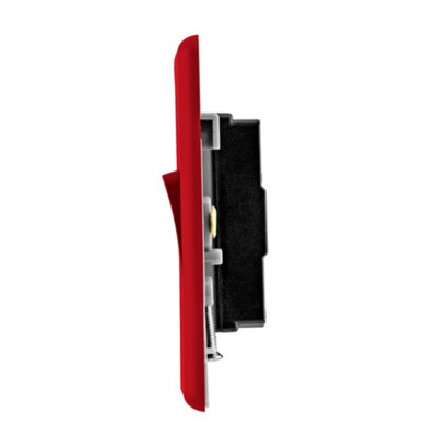 Arlec Rocker Screwless Double Light Switch 2 Gang, 2 Way 10A Cherry Red Raised Slim Plate Rounded Profile Dual Twin